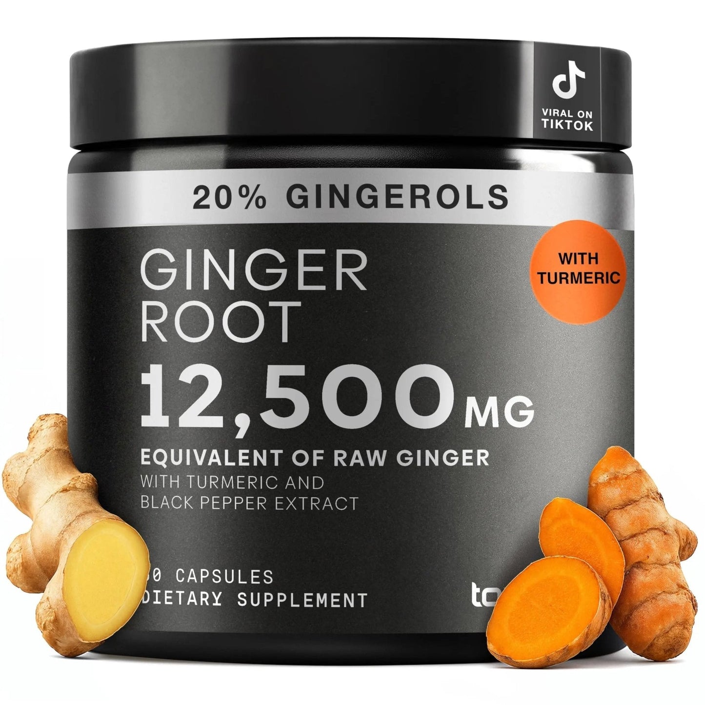 Toniiq Ginger Root Capsules – Ultra High Potency 25:1 Extract with 20% Gingerols – with Curcumin & Black Pepper for Synergy – Lab Tested – 60 Capsules - Maple Wellness Supplements