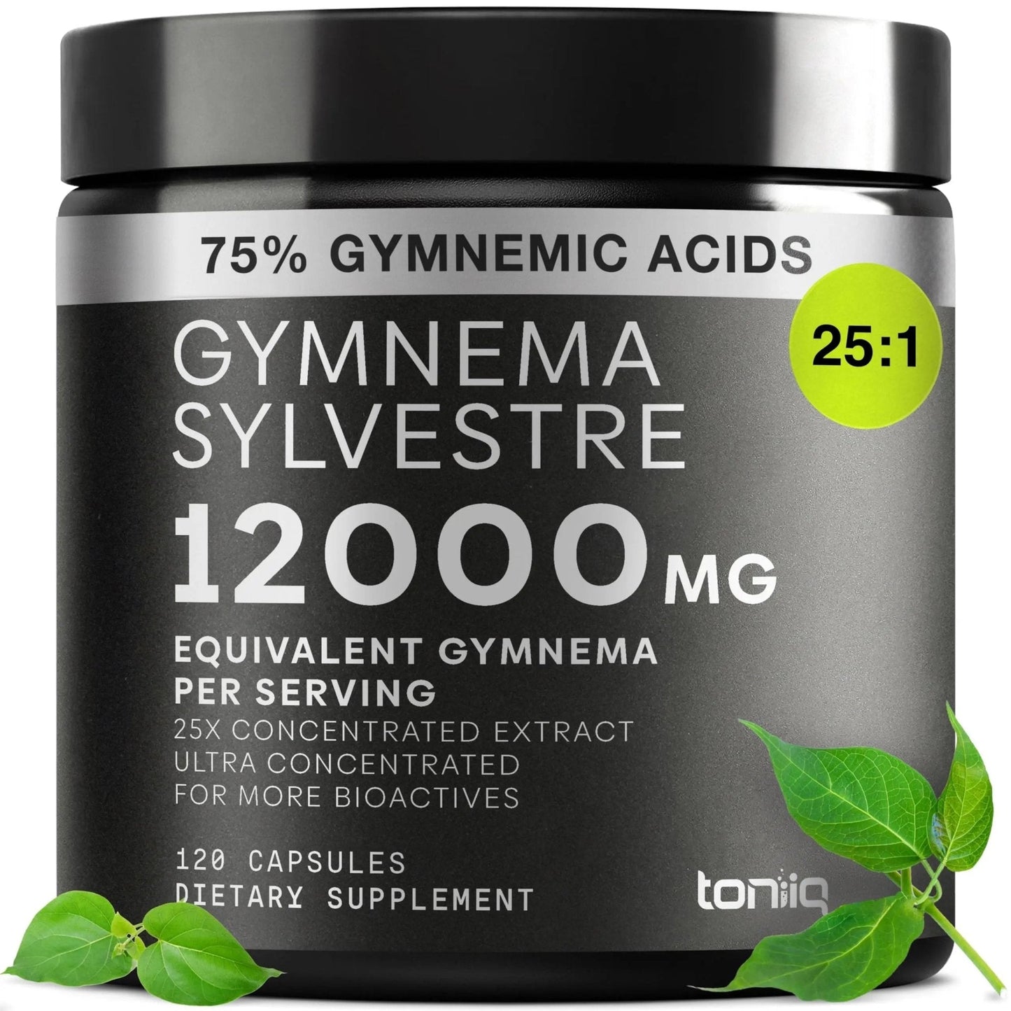 Toniiq Gymnema Sylvestre – Ultra High Potency 25:1 Extract Standardized to 75% Gymnemic Acids – 500mg Clinical Dose – Triple-Tested Purity – 120 Vegan Capsules - Maple Wellness Supplements