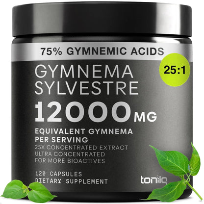 Toniiq Gymnema Sylvestre – Ultra High Potency 25:1 Extract Standardized to 75% Gymnemic Acids – 500mg Clinical Dose – Triple-Tested Purity – 120 Vegan Capsules - Maple Wellness Supplements
