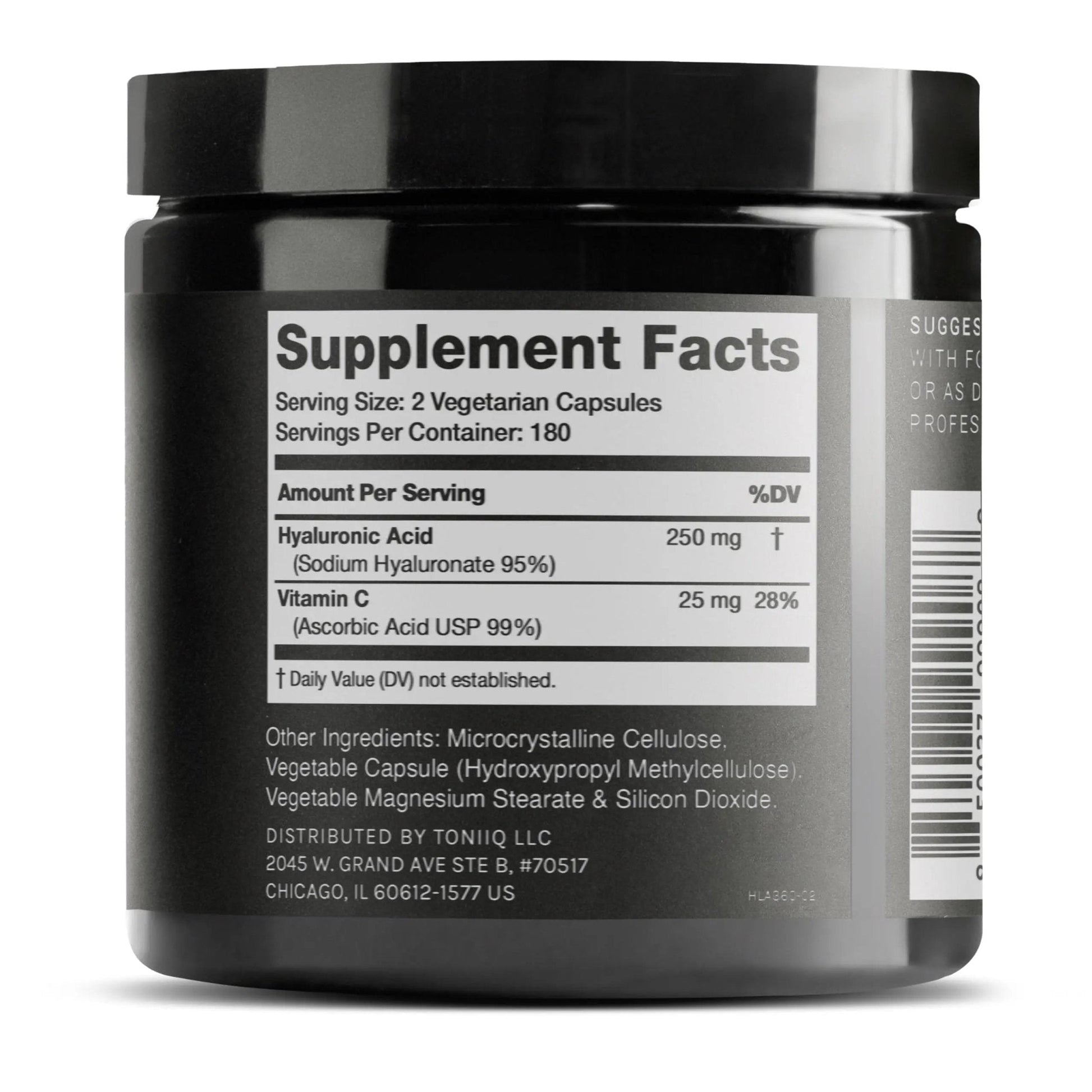 Toniiq Hyaluronic Acid Supplements – Lab Tested 95% Ultra High Purity – Fermented and Bioavailable with Vitamin C – Third Party Lab Tested – 360 Capsules - Maple Wellness Supplements