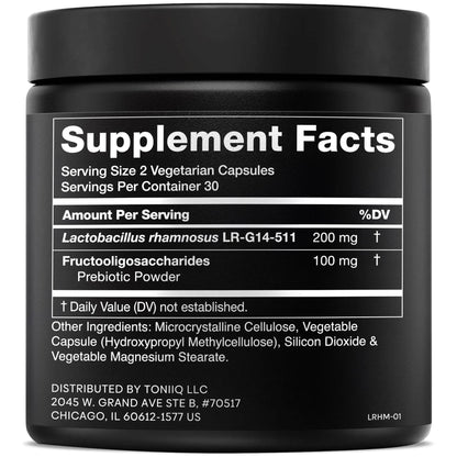Toniiq Lactobacillus Rhamnosus – Ultra High Strength 100B CFU with Prebiotic FOS – Delayed Release Capsules – Third-Party Lab Tested – 60 Capsules - Maple Wellness Supplements