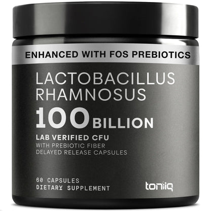 Toniiq Lactobacillus Rhamnosus – Ultra High Strength 100B CFU with Prebiotic FOS – Delayed Release Capsules – Third-Party Lab Tested – 60 Capsules - Maple Wellness Supplements