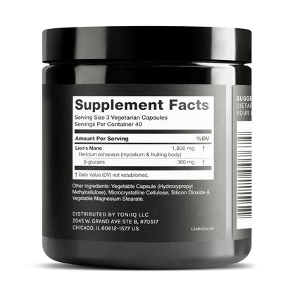 Toniiq Lion’s Mane - Ultra High Potency 10:1 Extract with 30% Polysaccharides - Highly Concentrated & Bioactive - Third-Party Lab Tested - 120 Capsules - Maple Wellness Supplements