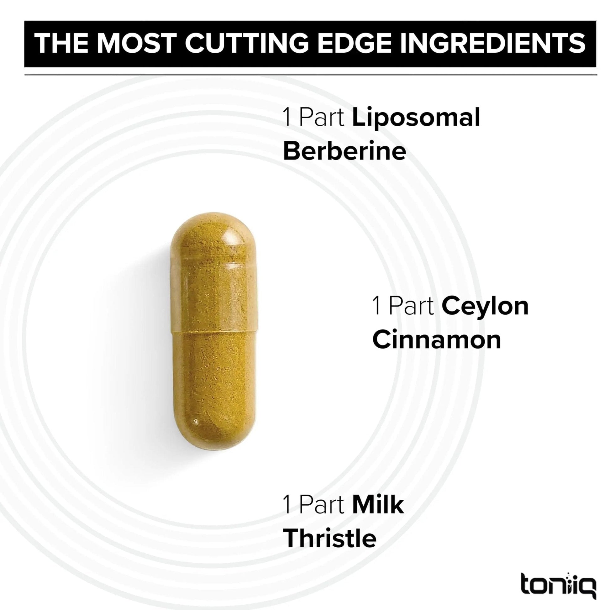 Toniiq Liposomal Berberine – High-Strength 1,500mg Complex with LipoAvail® Liposomal Berberine Supplement with Cinnamon, Milk Thistle & Chromium – Third-Party Tested – 90 Capsules - Maple Wellness Supplements