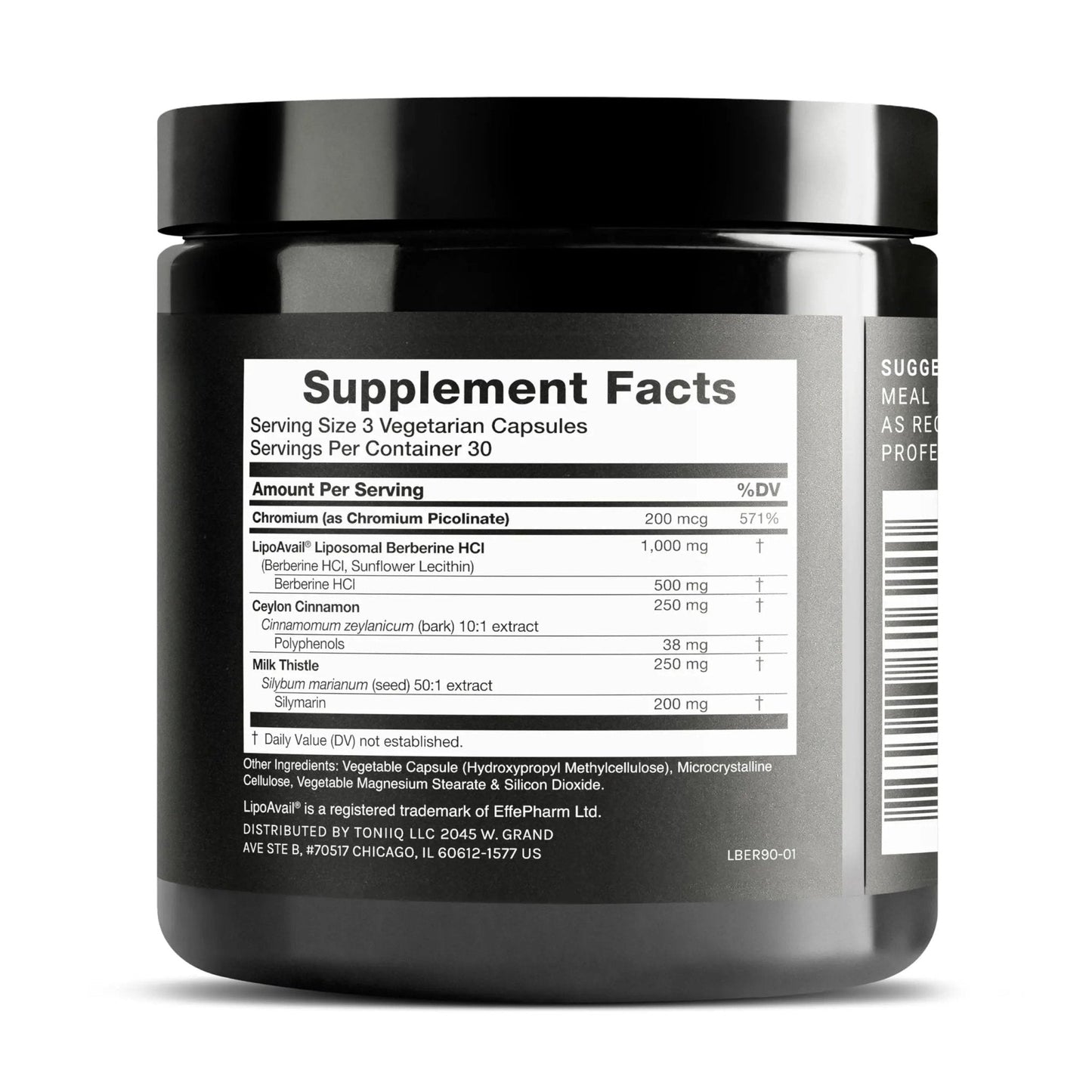 Toniiq Liposomal Berberine – High-Strength 1,500mg Complex with LipoAvail® Liposomal Berberine Supplement with Cinnamon, Milk Thistle & Chromium – Third-Party Tested – 90 Capsules - Maple Wellness Supplements
