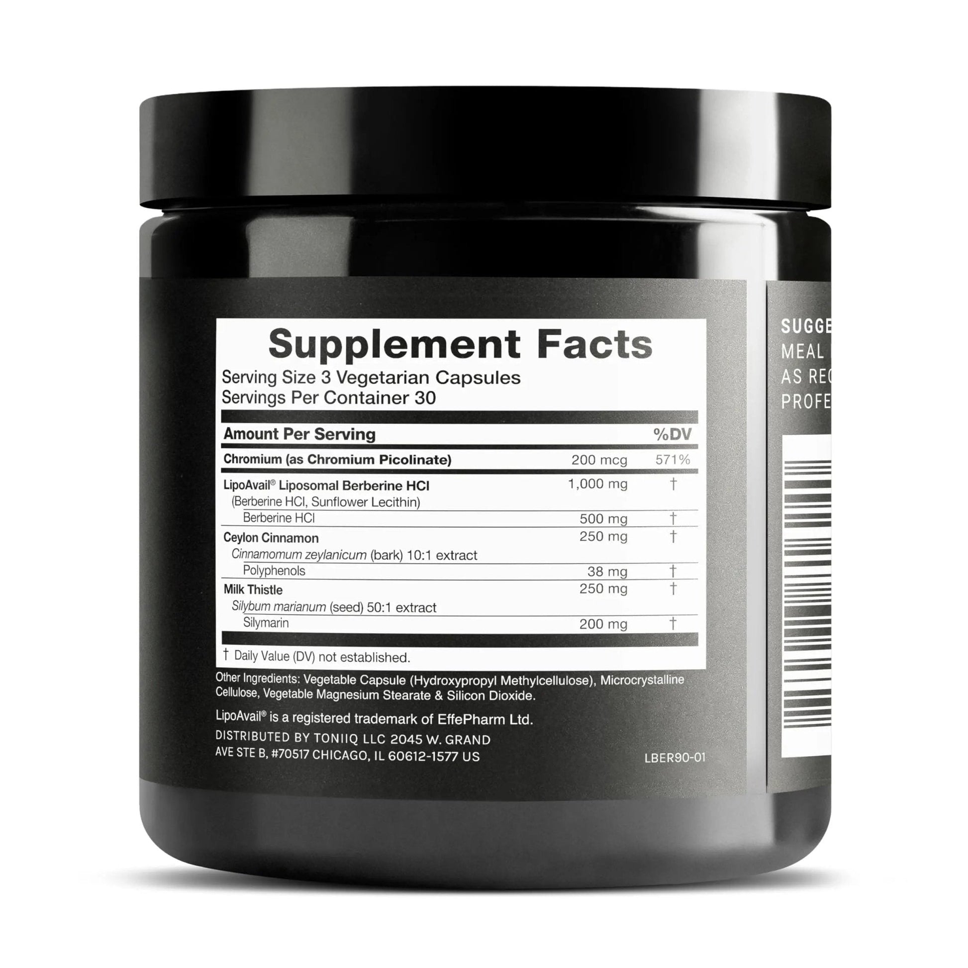 Toniiq Liposomal Berberine – High-Strength 1,500mg Complex with LipoAvail® Liposomal Berberine Supplement with Cinnamon, Milk Thistle & Chromium – Third-Party Tested – 90 Capsules - Maple Wellness Supplements