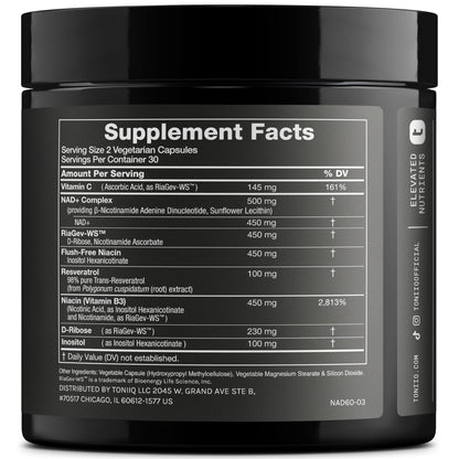 Toniiq Liposomal NAD+ and Resveratrol Supplement - 1500mg Ultra High Strength NAD Supplement - Clinically Studied Ingredients with Patented RiaGev-WS - Maple Wellness Supplements
