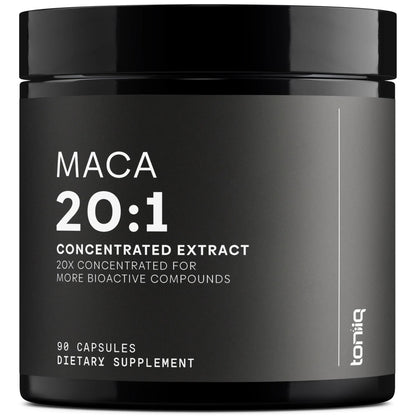 Toniiq Maca Root - Ultra High Potency 20:1 Extract - Black, Red and Yellow Maca Complex - Single Origin, Wildcrafted & Highly Concentrated - Third-Party Lab Tested - 90 Capsules - Maple Wellness Supplements