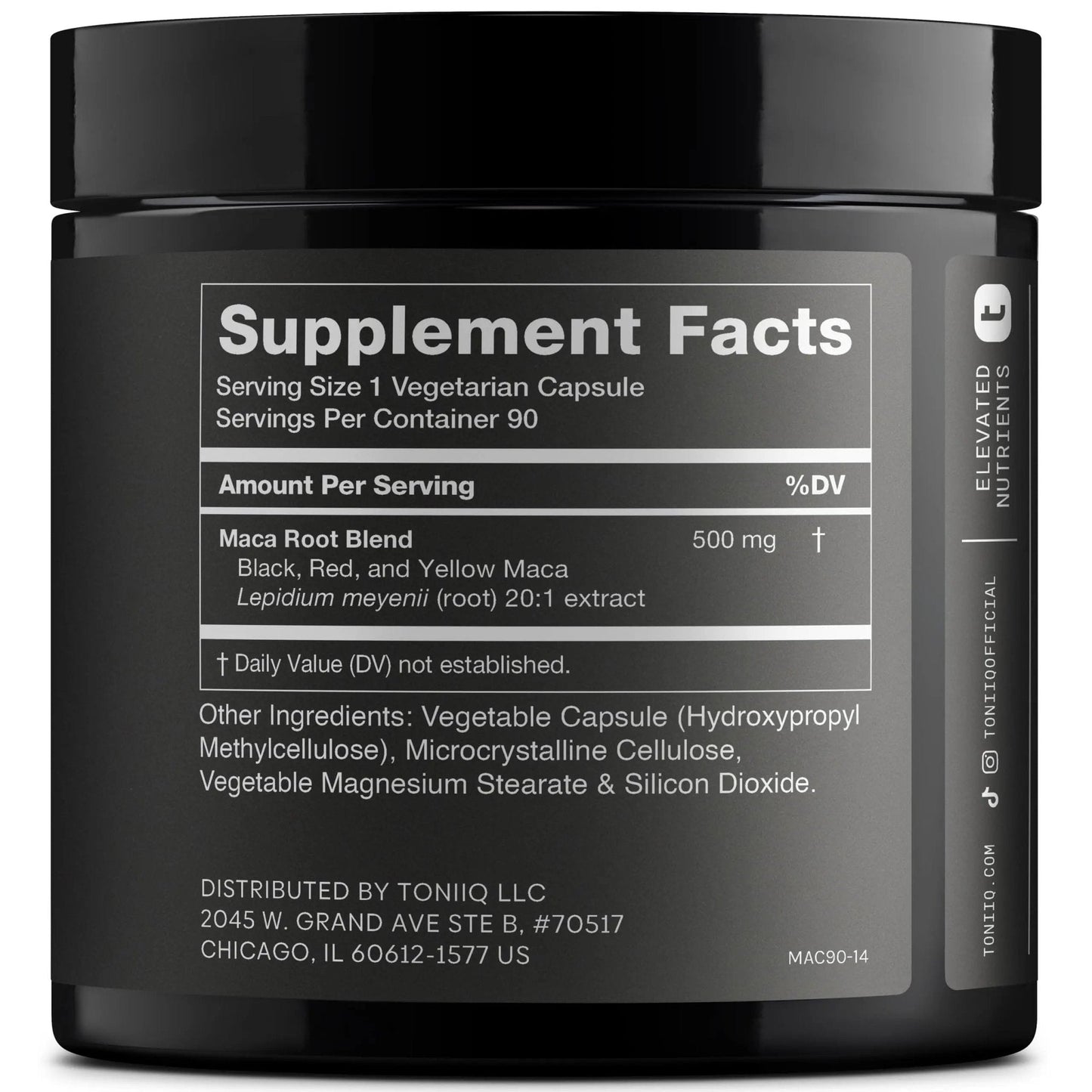 Toniiq Maca Root - Ultra High Potency 20:1 Extract - Black, Red and Yellow Maca Complex - Single Origin, Wildcrafted & Highly Concentrated - Third-Party Lab Tested - 90 Capsules - Maple Wellness Supplements