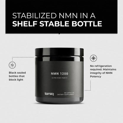 Toniiq NMN Supplement 1200mg - Third Party Tested Stabilized Capsules - 98% Highly Purified for NAD + - 60 Capsules Nicotinamide Mononucleotide Booster Supplement - Maple Wellness Supplements