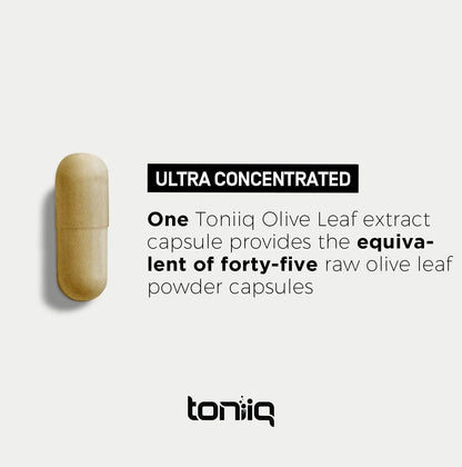 Toniiq Olive Leaf Extract - Ultra High Potency 45:1 Extract with 50% Oleuropein - Highly Concentrated - Third-Party Lab Tested - 120 Capsules - Maple Wellness Supplements