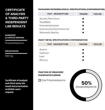 Toniiq Phosphatidylserine - 400mg Formula - World’s First 50% Purity - Highest Purity in the US - Soy Free Phosphatidylserine Supplement - Maple Wellness Supplements