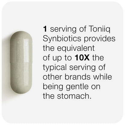 Toniiq Prebiotics and Probiotics – 200B TFU with Postbiotics IMMUSE® & ButyraGen® – 30 Strains – Shelf-Stable Synbiotic Formula – Third-Party Tested – 60 Capsules - Maple Wellness Supplements