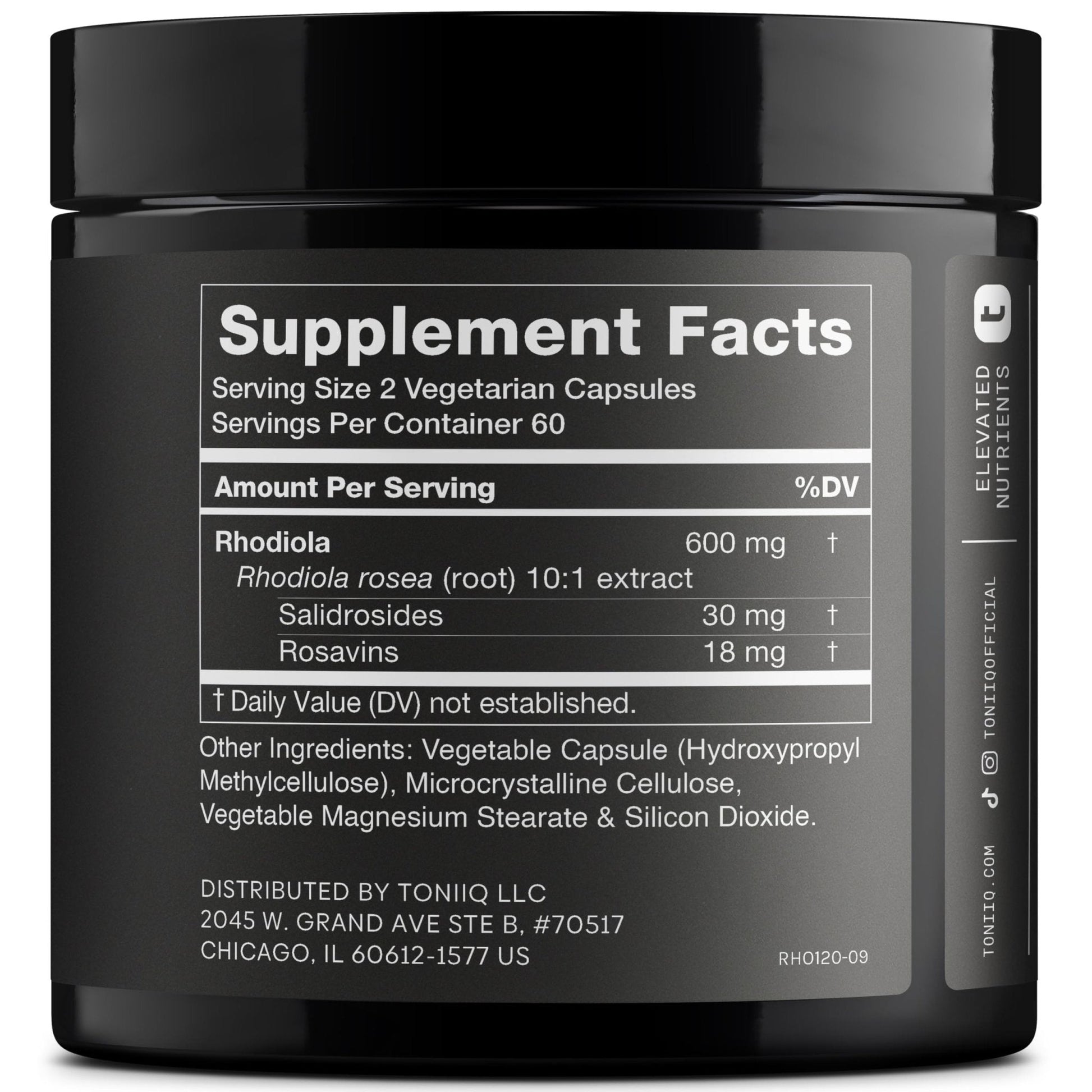 Toniiq Triple-Strength 600mg Rhodiola Rosea - 120 Capsules - 5% Salidroside Concentrated Extract - Highly Purified and Bioavailable - Maple Wellness Supplements