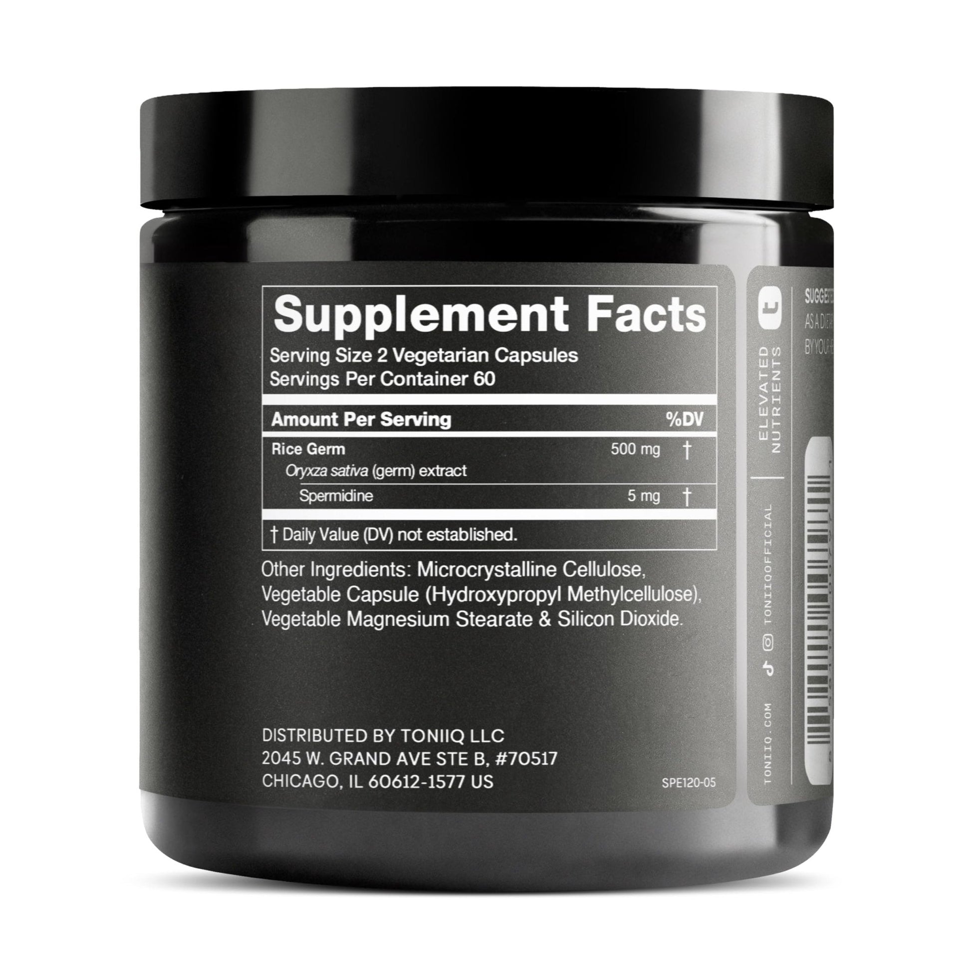 Toniiq Ultra Concentrated 500mg Spermidine Supplements for Men and Women - Non-Synthetic Spermidine Standardized to No Less Than 1% - 5mg per Serving Rice Germ Extract - Maple Wellness Supplements