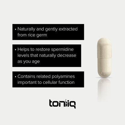 Toniiq Ultra Concentrated 500mg Spermidine Supplements for Men and Women - Non-Synthetic Spermidine Standardized to No Less Than 1% - 5mg per Serving Rice Germ Extract - Maple Wellness Supplements