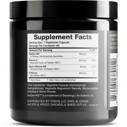 Toniiq Ultra High Potency 1400mg NAD Supplement - NAD+ Nicotinamide B3 Blend with D-Ribose, Niacin -with RiaGev - 3rd Party Tested - Maple Wellness Supplements