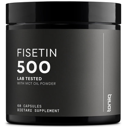 Toniiq Ultra High Purity Fisetin 500mg - 98%+ Higly Purified & Bioavailable Fisetin Supplement with MCT Oil for Absorption - Third-Party Tested Senolytic Supplements for Aging Support - 60 Capsules - Maple Wellness Supplements