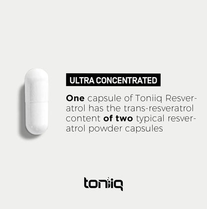 Toniiq Ultra High Purity Resveratrol Capsules - 98% Trans-Resveratrol - Highly Purified and Bioavailable - 180 Caps Reservatrol Supplement - Maple Wellness Supplements