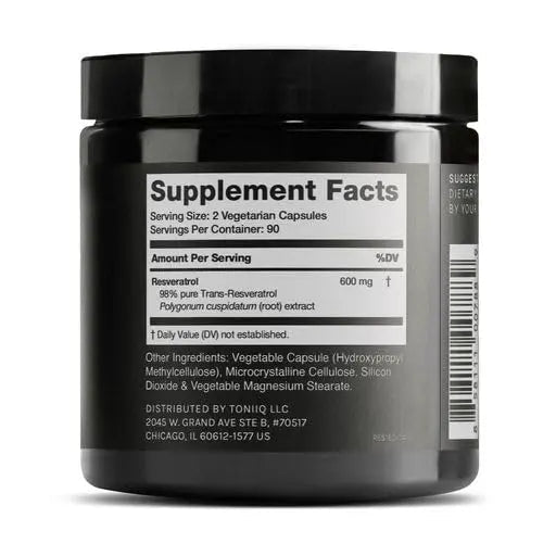 Toniiq Ultra High Purity Resveratrol Capsules - 98% Trans-Resveratrol - Highly Purified and Bioavailable - 180 Caps Reservatrol Supplement - Maple Wellness Supplements