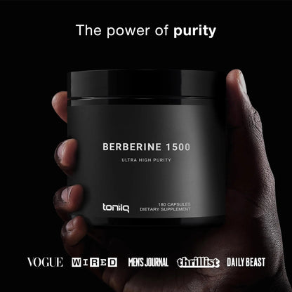 Toniiq Ultra High Strength Berberine HCl from The Himalayas - 100:1 Concentrated Extract - Lab-Tested 97% Berberine HCl - 180 Vegetarian Capsules, 1500 mg per Serving - Maple Wellness Supplements