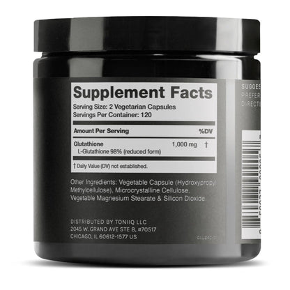 Toniiq Ultra High Strength Glutathione Capsules - 1000mg Concentrated Formula - 98%+ Highly Purified and Bioavailable - Non-GMO Fermentation - 240 Capsules Reduced Glutathione Supplement - Maple Wellness Supplements