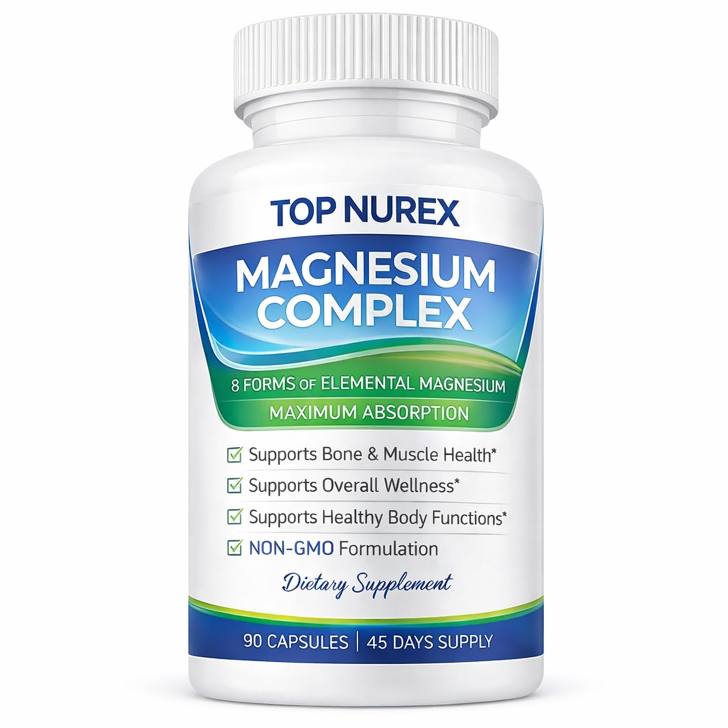 Top Nurex Magnesium Complex 1000 mg, 8-Source Magnesium Blend with Glycinate, Citrate, Malate & Taurate, Vegan Formula, Non-GMO, 90 Capsules - Maple Wellness Supplements