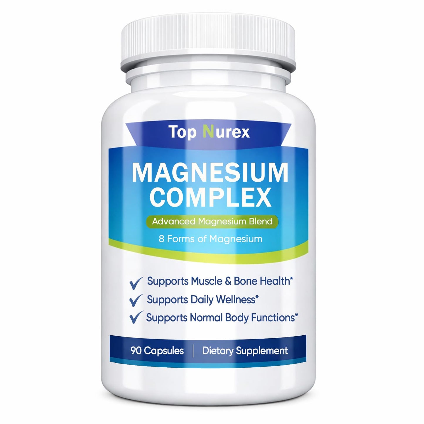Top Nurex Magnesium Complex 1000 mg, 8-Source Magnesium Blend with Glycinate, Citrate, Malate & Taurate, Vegan Non-GMO Formula, 90 Capsules - Maple Wellness Supplements