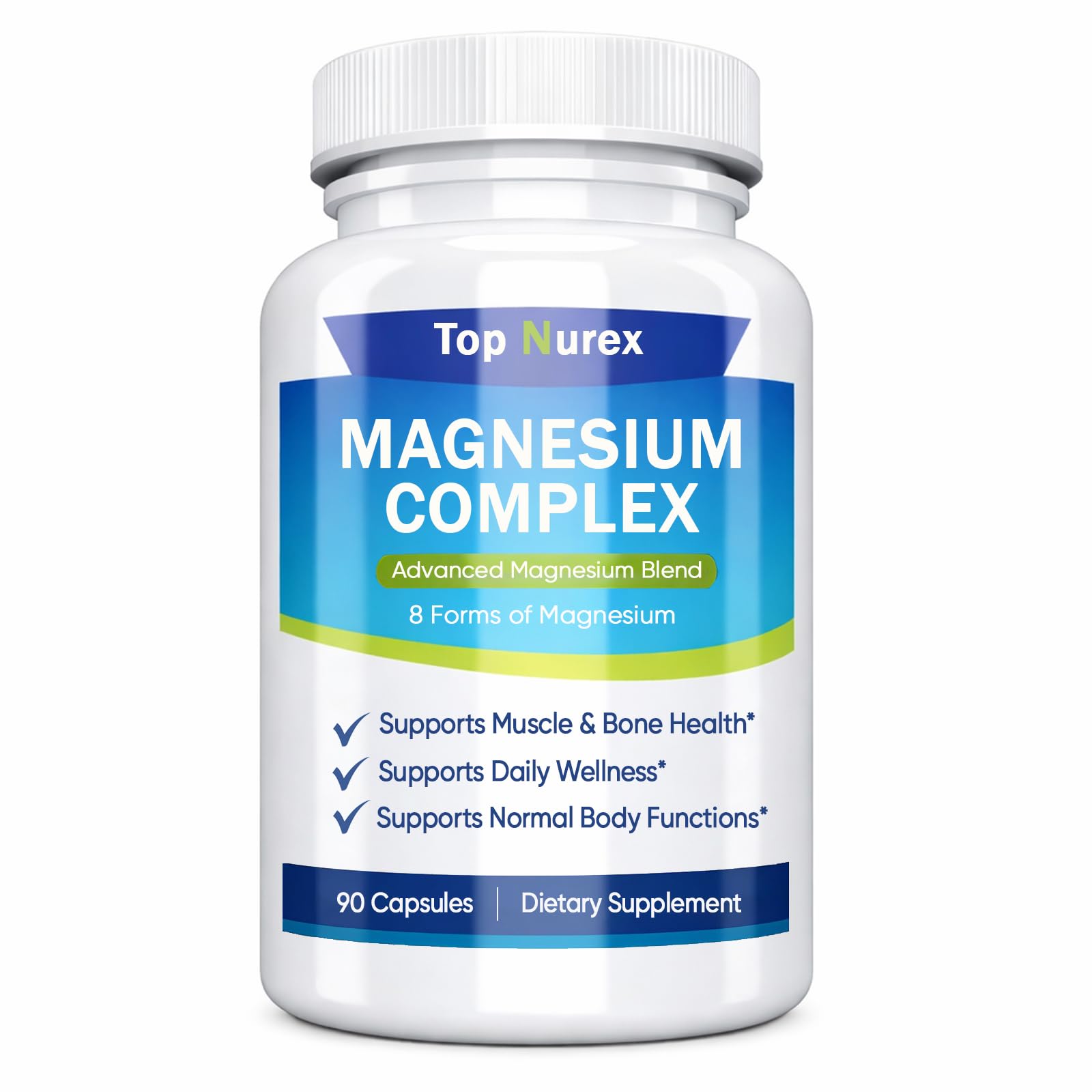 Top Nurex Magnesium Complex 1000 mg, 8-Source Magnesium Blend with Glycinate, Citrate, Malate & Taurate, Vegan Non-GMO Formula, 90 Capsules - Maple Wellness Supplements