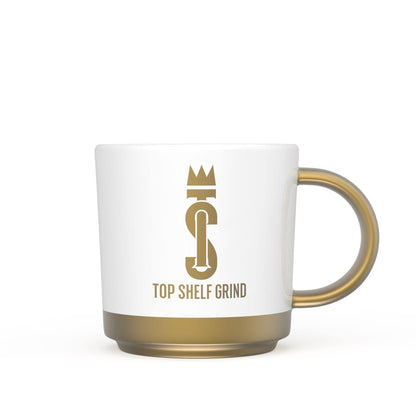 Top Shelf Grind Coffee Mug - The Prosperity Cup (Drink & Grow Rich) - White & Gold - Maple Wellness Supplements