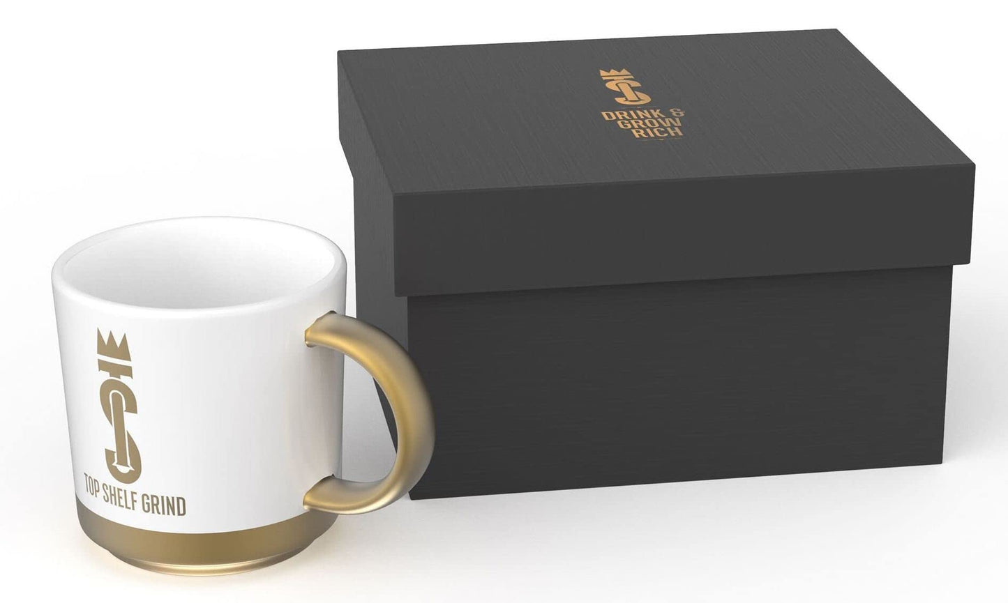 Top Shelf Grind Coffee Mug - The Prosperity Cup (Drink & Grow Rich) - White & Gold - Maple Wellness Supplements
