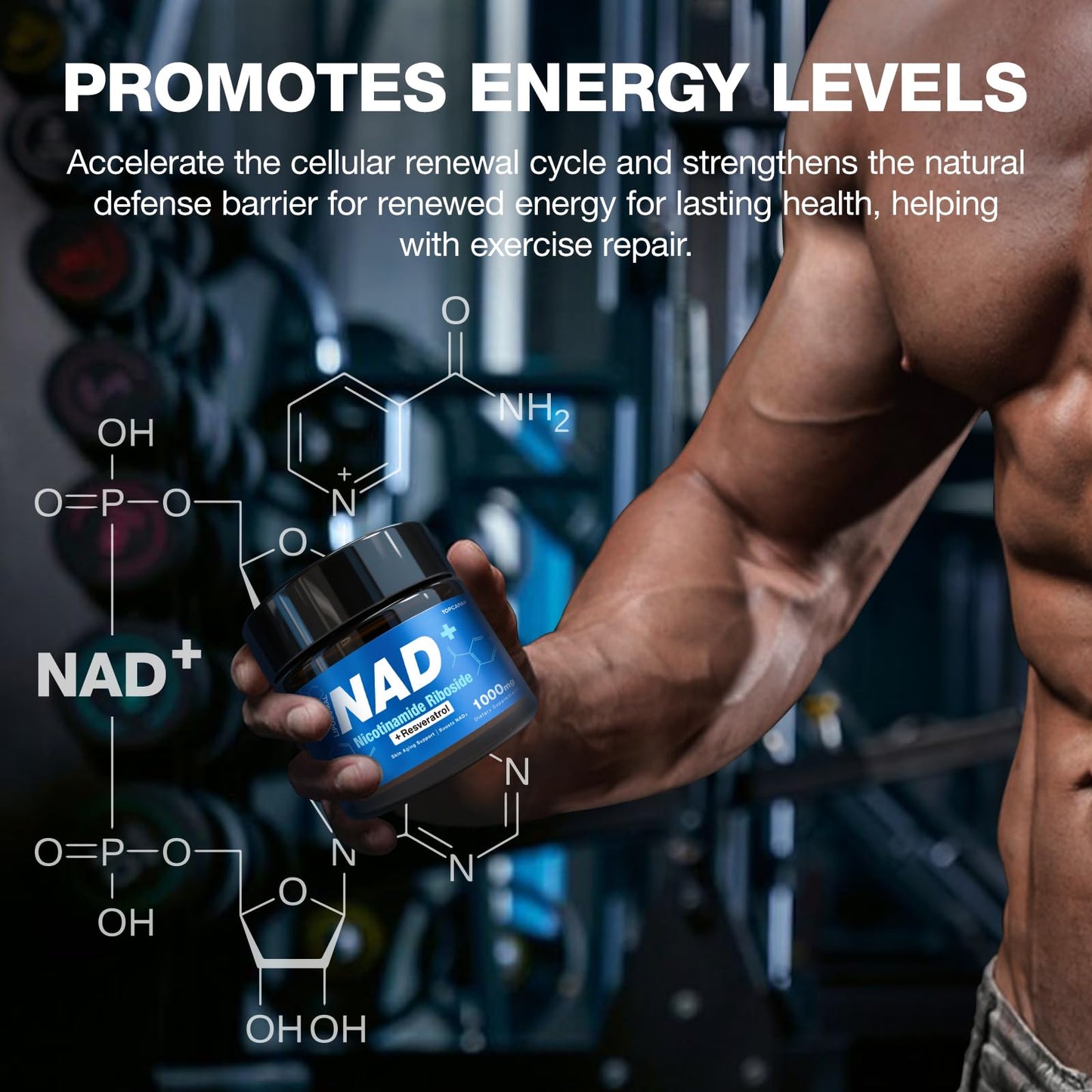 TOPCAPAK NAD+ Supplement - NAD Nicotinamide Riboside Resveratrol, Liposomal NAD+ Supplement 1000mg for for Women & Men - Healthy Aging, Brain and Cellular Energy, Non-GMO, 80 Capsules - Maple Wellness Supplements