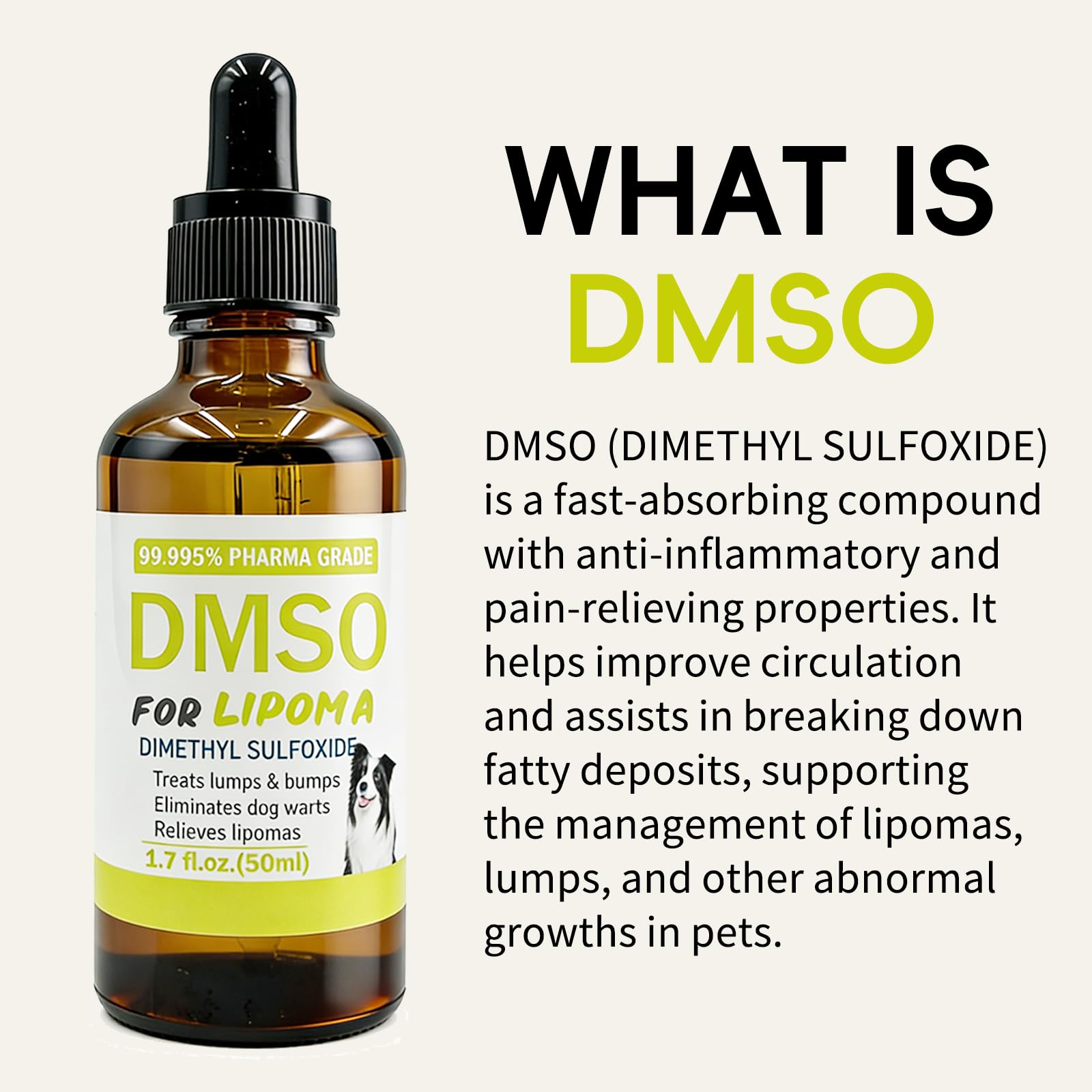 Topical 99.995% DMSO for Dogs Lipoma, Lipoma Treatment for Dogs, Reduce Fatty Lumps and Bumps Inflammation, Swelling, Dog Pain Relief, DMSO in Glass Bottle with Precision Dropper, 1.7 oz - Maple Wellness Supplements
