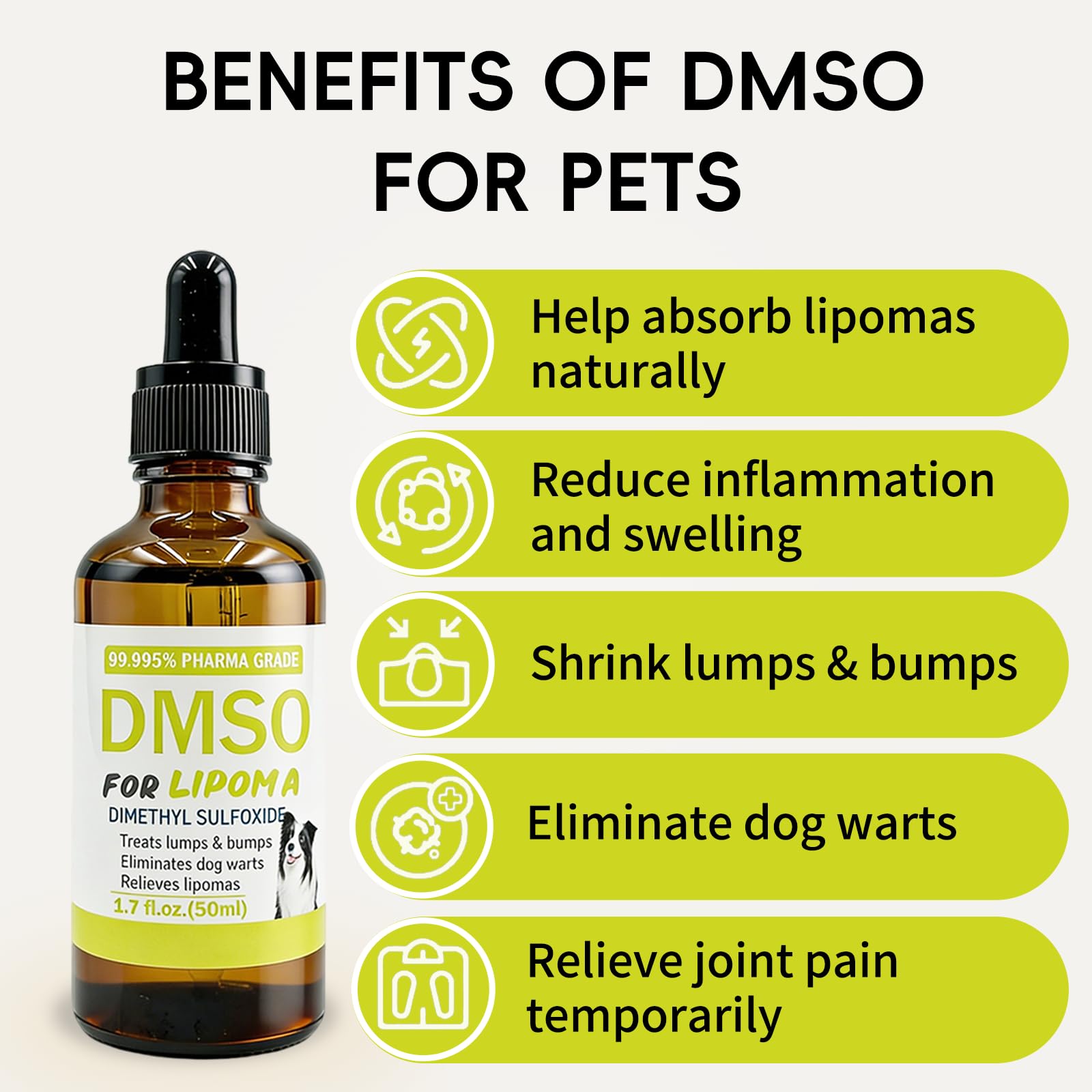 Topical 99.995% DMSO for Dogs Lipoma, Lipoma Treatment for Dogs, Reduce Fatty Lumps and Bumps Inflammation, Swelling, Dog Pain Relief, DMSO in Glass Bottle with Precision Dropper, 1.7 oz - Maple Wellness Supplements