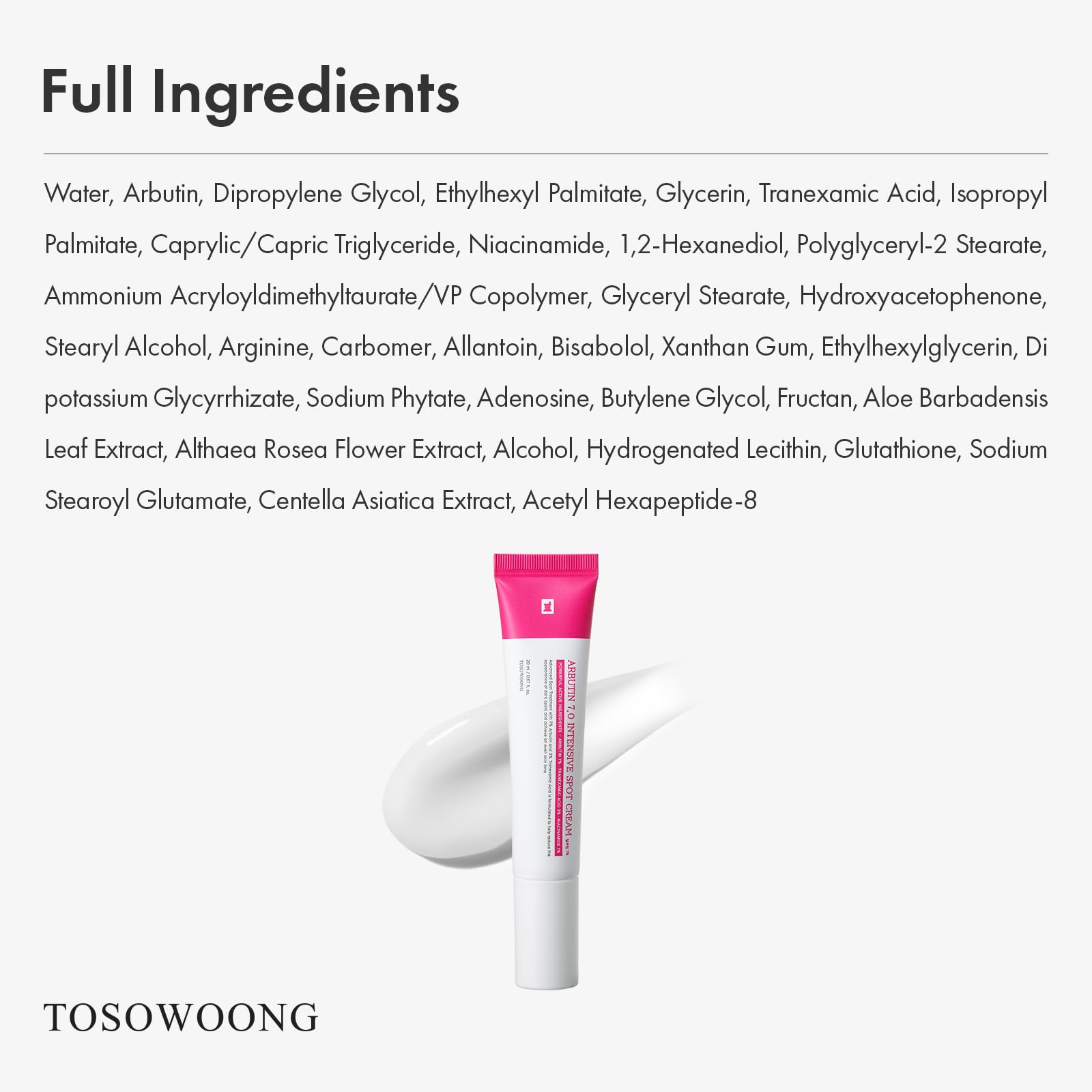 TOSOWOONG Arbutin 7% Intensive Spot Cream with 70,000ppm Arbutin, 3% Tranexamic Acid, 1% Niacinamide, Glutathione, Dark Spots - Maple Wellness Supplements
