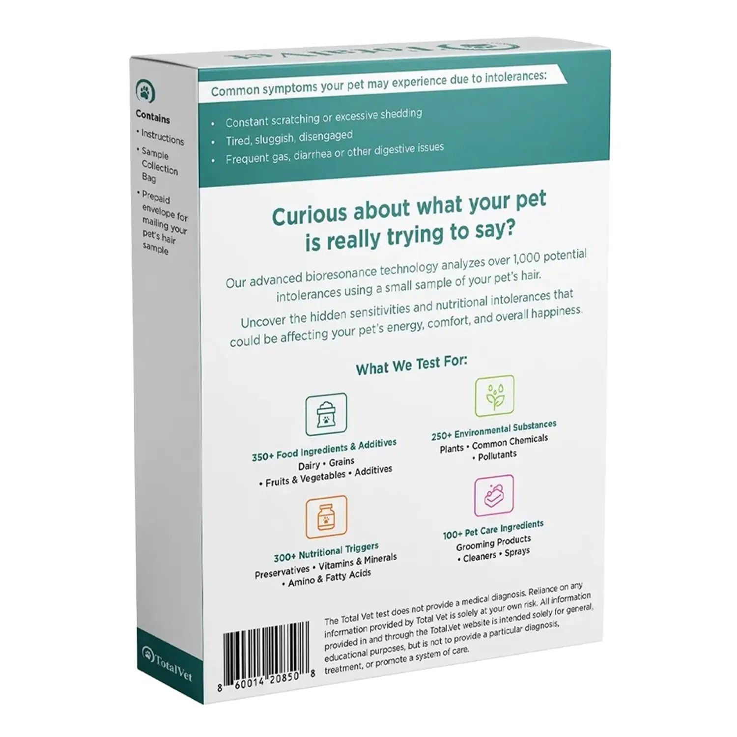 TotalVet Dog Allergy +1000 Food & Nutritional Sensitivity Test, Pet Intolerance Kit at Home — Advanced Complement to DNA Tests for Complete Pet Wellness - Maple Wellness Supplements
