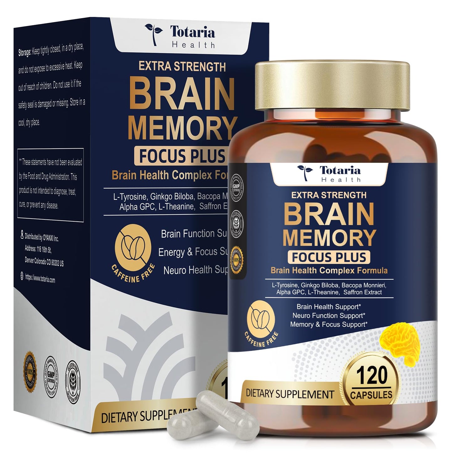 Totara Brain Supplements for Memory and Focus丨Non-Caffeinated Energy with L-Tyrosine, Alpha GPC, Ginkgo Biloba, Bacopa Monnieri, Saffron – Gluten Free, Non-GMO for Neuro & Brain Health (120 Counts) - Maple Wellness Supplements