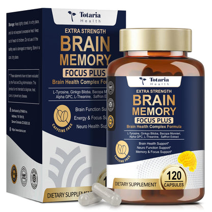 Totara Brain Supplements for Memory and Focus丨Non-Caffeinated Energy with L-Tyrosine, Alpha GPC, Ginkgo Biloba, Bacopa Monnieri, Saffron – Gluten Free, Non-GMO for Neuro & Brain Health (120 Counts) - Maple Wellness Supplements