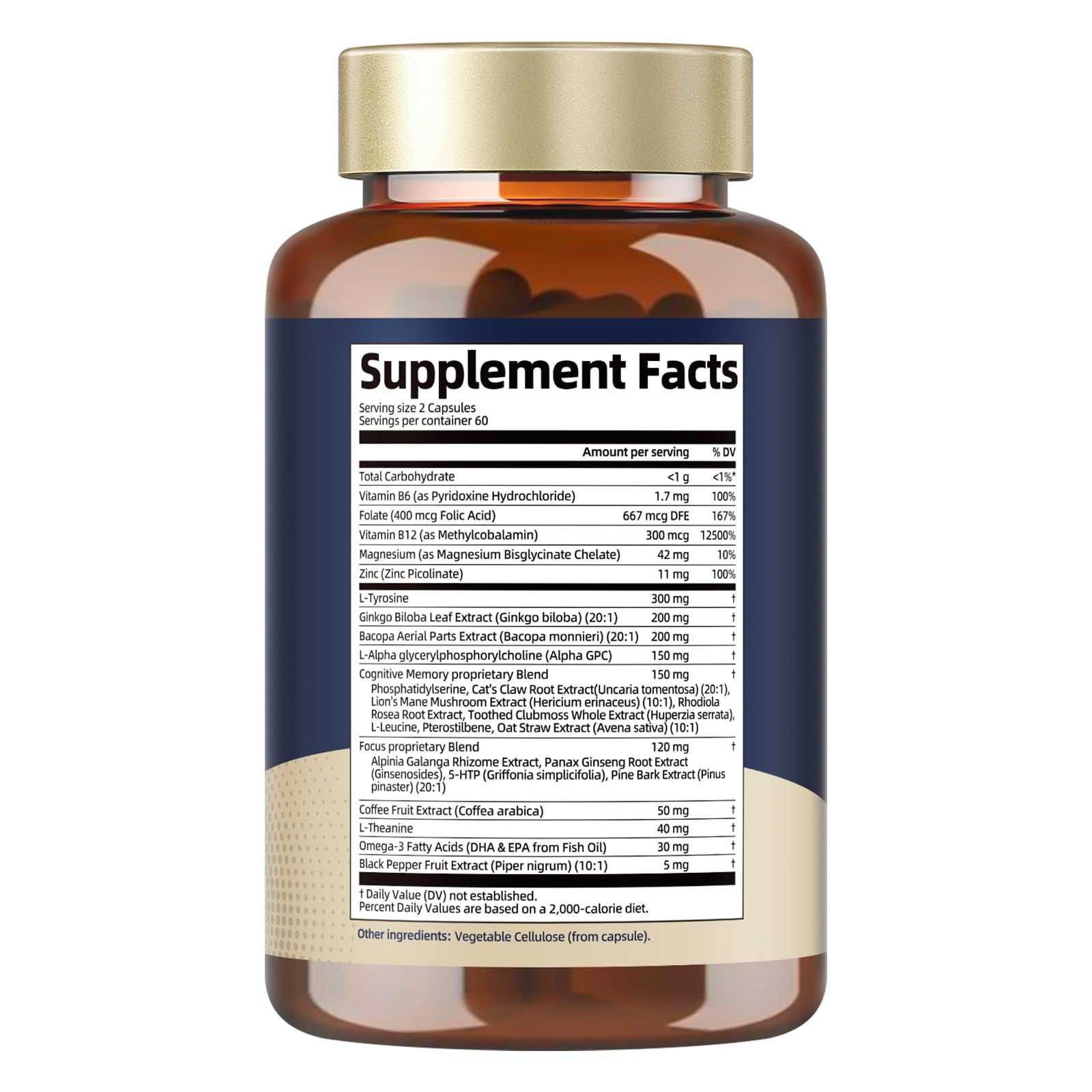 Totaria C-ognitive with Caffeine Pills, L-Tyrosine, Alpha GPC, Ginkgo Biloba, Bacopa Monnieri Brain Supplement for Memory and Focus, Brain Nootropic Support - Non-GMO, Gluten Free (2 Packs) - Maple Wellness Supplements