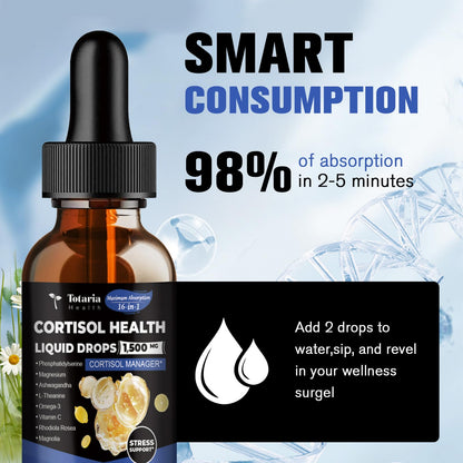 Totaria cortisol Supplement Liquid Drops Hormone Balance for Women Men with Magnesium Complex,Ashwagandha,Rhodiola Rosea,L Theanine,Phosphatidylserine Supplements Mood, Focus, Sleep Support 2 FL.OZ - Maple Wellness Supplements