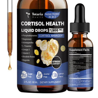 Totaria cortisol Supplement Liquid Drops Hormone Balance for Women Men with Magnesium Complex,Ashwagandha,Rhodiola Rosea,L Theanine,Phosphatidylserine Supplements Mood, Focus, Sleep Support 2 FL.OZ - Maple Wellness Supplements