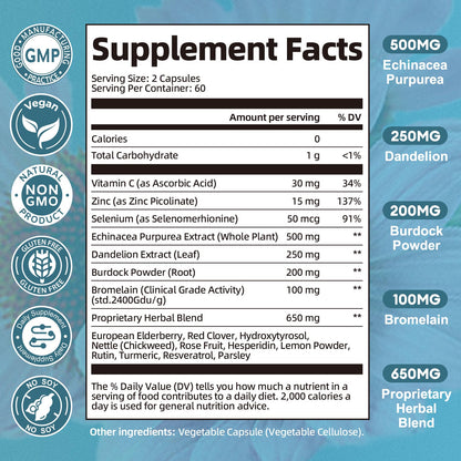 Totaria Lymphatic Drainage - Reduce Lymph Swelling with Echinacea, Dandelion, Burdock, Bromelain, Vitamin C, Zinc, Selenium, Proprietary Herbal Blend, Lymph MD System Support, 120 Counts - Maple Wellness Supplements