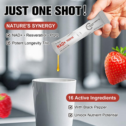 Totaria NAD Liquid Supplement 1500mg for Men & Women, Extra Strength NAD+, Resveratrol, PQQ, CoQ10, 16-in-1 Formula with Nicotinamide Riboside for Anti Aging, Energy, Immune, Focus (30 Packets) - Maple Wellness Supplements