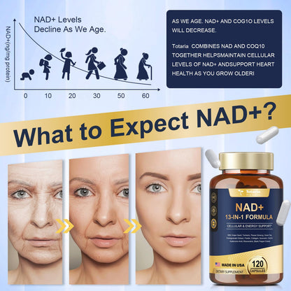 Totaria NAD Supplement for Women Men with nicotinamide riboside resveratrol,Quercetin, Betaine Boost NAD+ Levels NAD Plus Supplement for Anti Aging, Energy, Immune, Focus 120 Capsules - Maple Wellness Supplements
