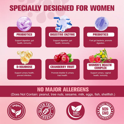 Totaria Probiotics for Women, 120 Billion Women Probiotic, with Akkermansia, Digestive Enzymes & Prebiotics, Cranberry, D-Mannose, for Gut, Vaginal, Urinary - Maple Wellness Supplements