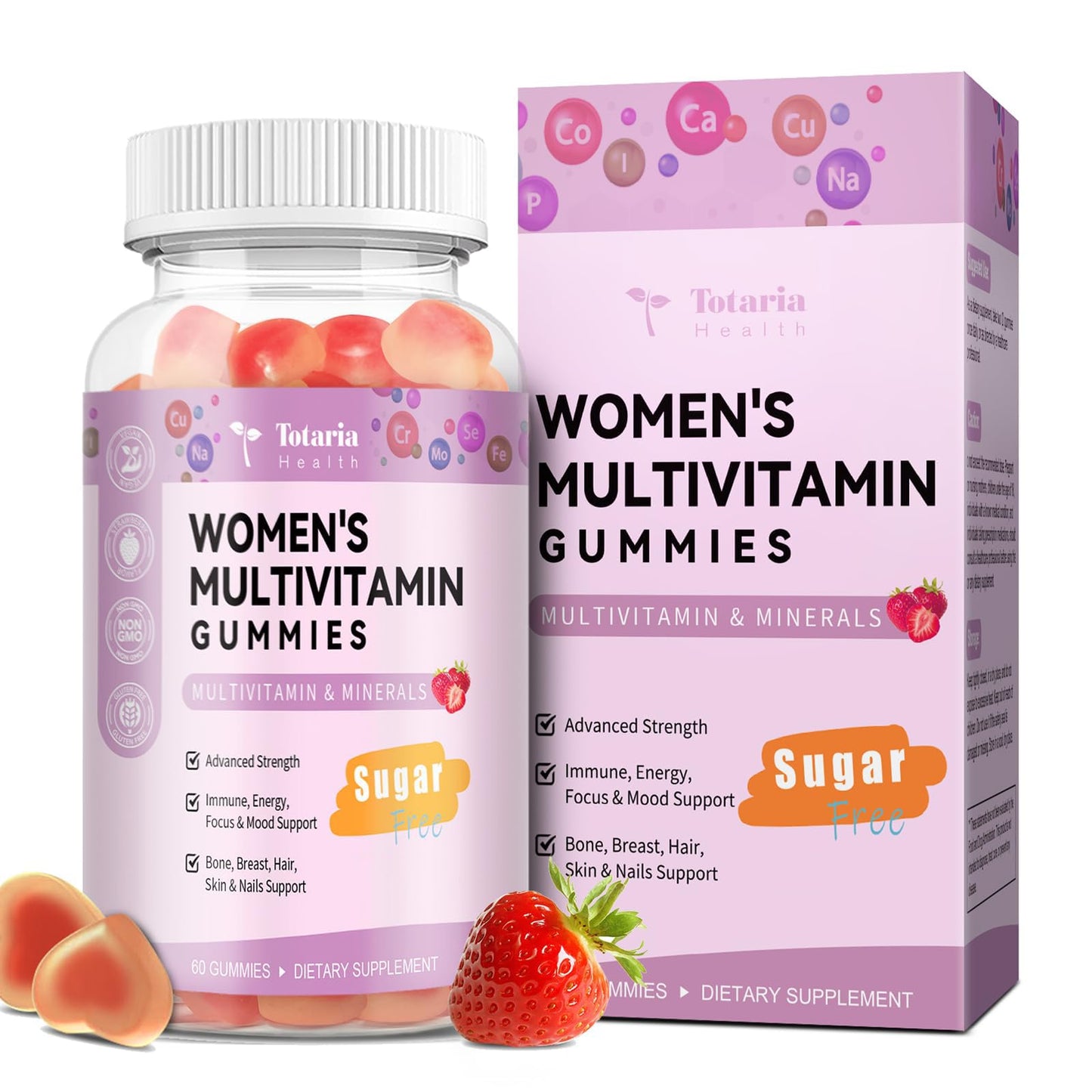 Totaria Sugar Free Multivitamin Gummies for Women 14+ w/Iron, Inositol, Folate, Biotin, Womens Daily Multivitamin Gummy w/Vitamin A, C, B, D3, K2 - Maple Wellness Supplements