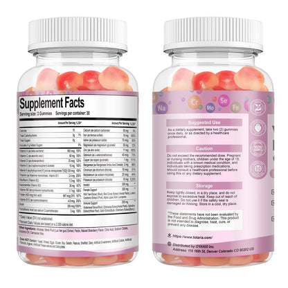 Totaria Sugar Free Multivitamin Gummies for Women 14+ w/Iron, Inositol, Folate, Biotin, Womens Daily Multivitamin Gummy w/Vitamin A, C, B, D3, K2 - Maple Wellness Supplements