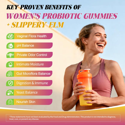 Totaria Sugar Free Probiotics for Women, Feminine Balance Gummies, 50 Billion CFU Vaginal Probiotic Prebiotic w/Slippery Elm, Cranberry, for Vaginal, Urinary Tract - Maple Wellness Supplements