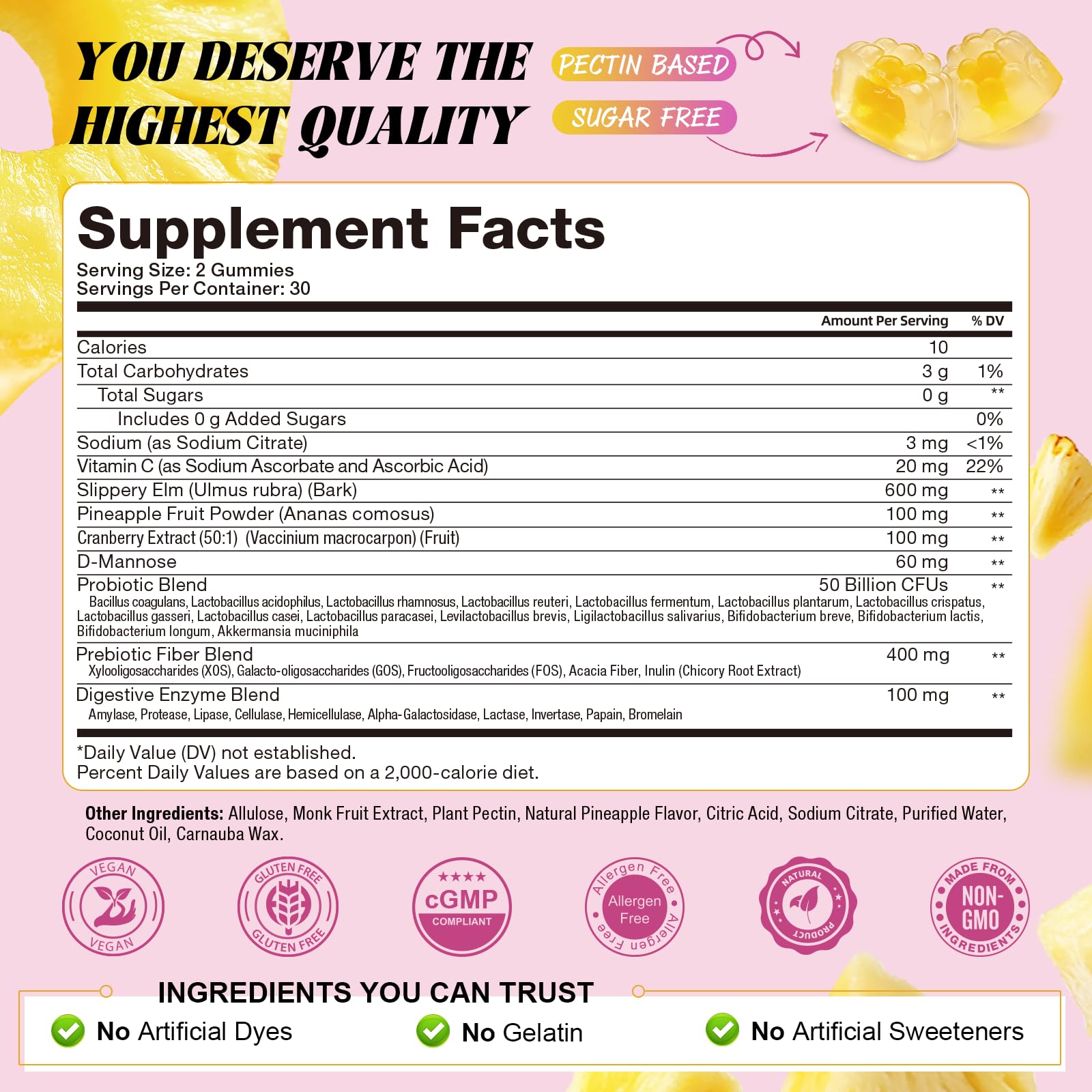 Totaria Sugar Free Probiotics for Women, Feminine Balance Gummies, 50 Billion CFU Vaginal Probiotic Prebiotic w/Slippery Elm, Cranberry, for Vaginal, Urinary Tract - Maple Wellness Supplements