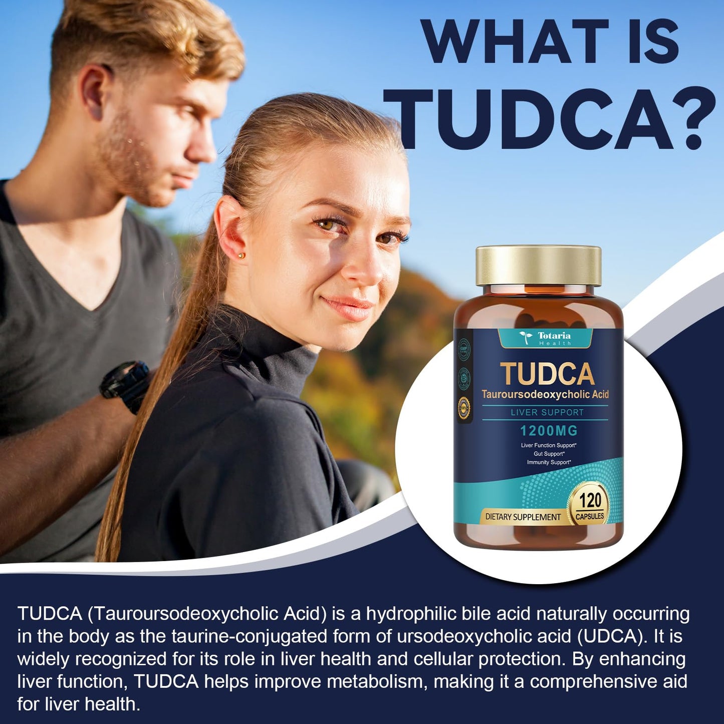 Totaria TUDCA Bile Salts 1200mg (Tauroursodeoxycholic Acid), 120 Capsules, Ultra Strength Pure TUDCA Liver Supplements - Maple Wellness Supplements